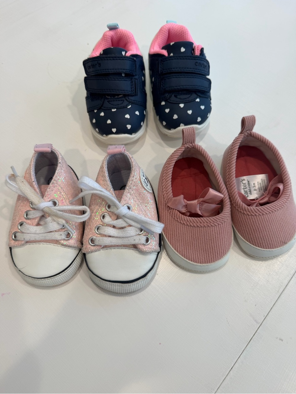 Carter's Pink Knit Slip-On Baby Shoes with Bow Accent